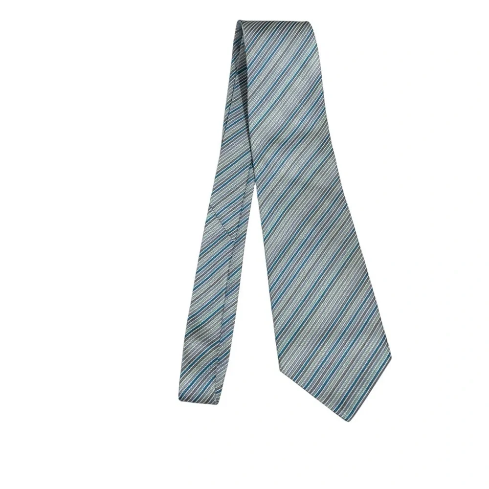 Banana Republic 100% Silk Striped Tie Blue Teal Gray Business Office Classic NWT